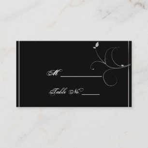 Black and Silver Leaves Fall Wedding Place Cards