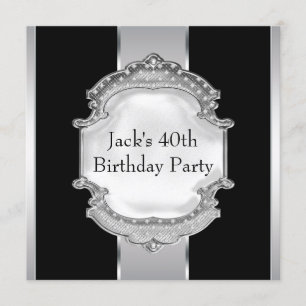 Black and Silver Mans Birthday Party Invitation