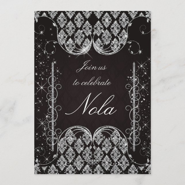 Black and Silver Masquerade Party Invitation (Back)