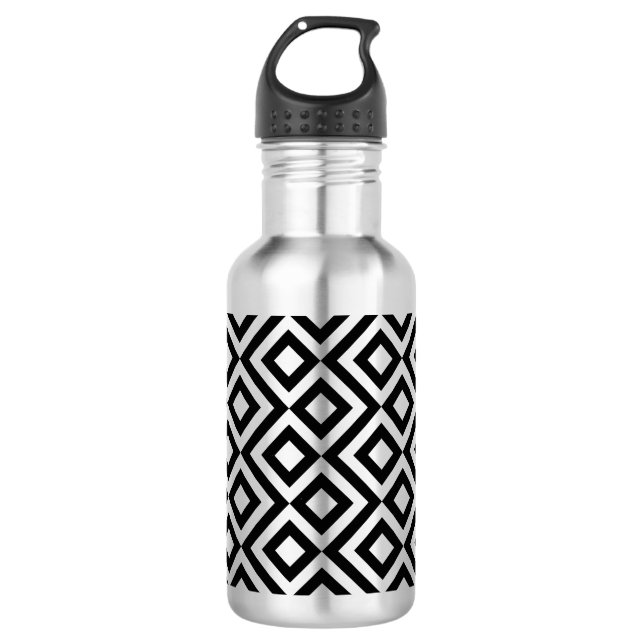 Black and Silver Meander 532 Ml Water Bottle (Front)