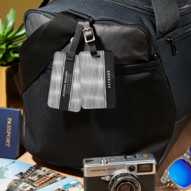 Black and Silver Metal  Luggage Tag (Front & Back)