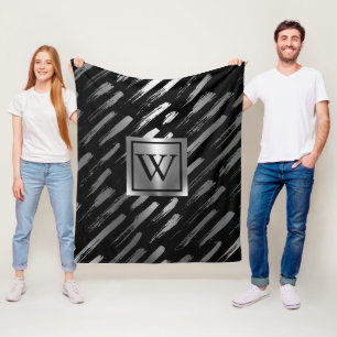 Black and Silver Metallic Abstract Fleece Blanket