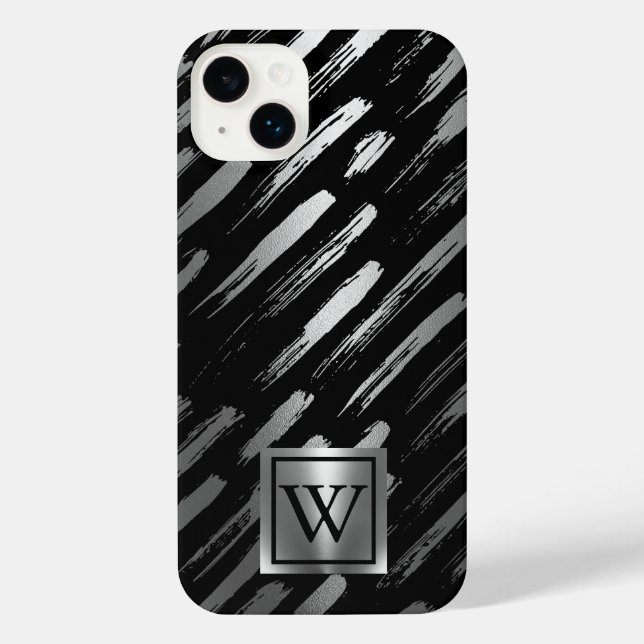 Black and Silver Metallic Abstract iPhone Case (Back)