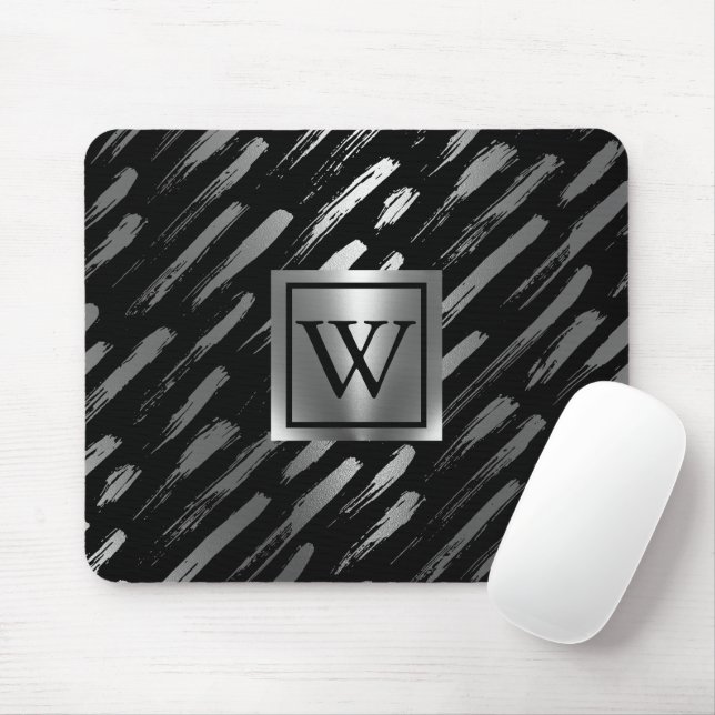 Black and Silver Metallic Abstract Mouse Mat (With Mouse)
