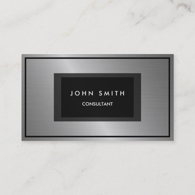 Black and Silver Metallic Look, Two Sided Business Card (Front)