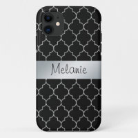 Black and Silver Monogram Pattern iPhone Case