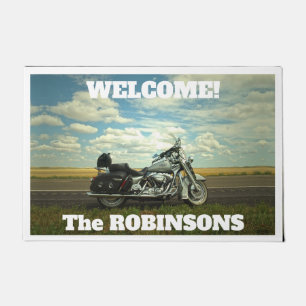 Black and Silver Motorcycle on Prairie Doormat