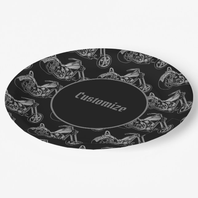 Black And Silver Motorcycle  Paper Plate (Angled)