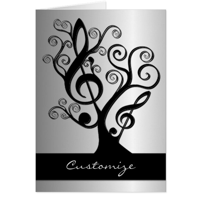 Black and Silver Music Treble Clef Tree Card (Front)