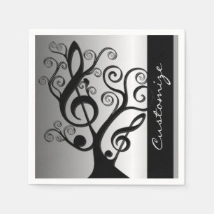 Black and Silver Music Treble Clef Tree Napkins