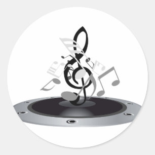 Black and Silver Musical Notes Speaker Classic Round Sticker