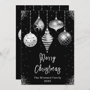 Black and Silver Ornaments Merry Christmas Holiday Card