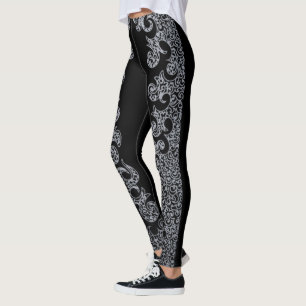 Black and Silver Pattern Gothic Bachelorette Party Leggings
