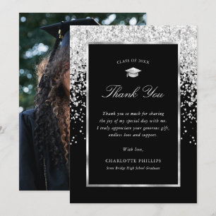 Black and Silver Photo Graduation Thank You Card
