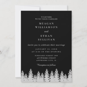 Black and Silver Pine Trees Winter Wedding  Invitation