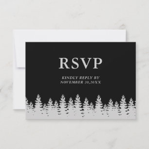 Black and Silver Pine Trees Winter Wedding RSVP Card