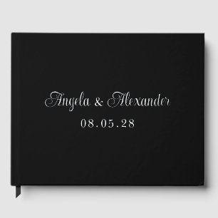 Black and Silver Pretty Curly Script Wedding Guest Book