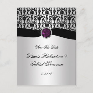 Black and Silver Purple Jewel Save The Date Announcement Postcard