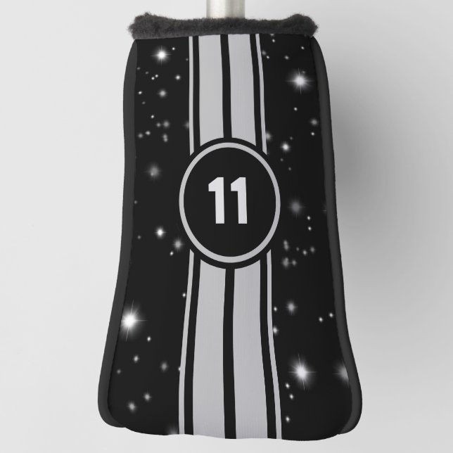 Black and Silver Racing Stripes Starlight Golf Head Cover (Rotate 90)