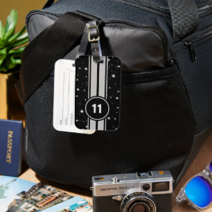 Black and Silver Racing Stripes Starlight Luggage Tag