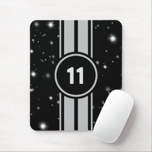 Black and Silver Racing Stripes Starlight Mouse Mat