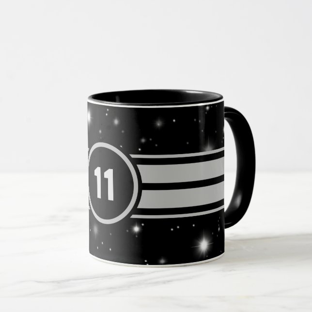 Black and Silver Racing Stripes Starlight Mug (Front Right)