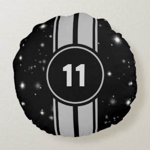 Black and Silver Racing Stripes Starlight Round Cushion