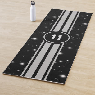 Black and Silver Racing Stripes Starlight Yoga Mat