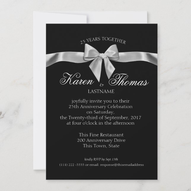 Black and Silver Ribbon 50th Anniversary Invitation (Front)