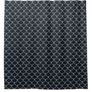 Black and Silver Scalloped Scale Pattern Shower Curtain