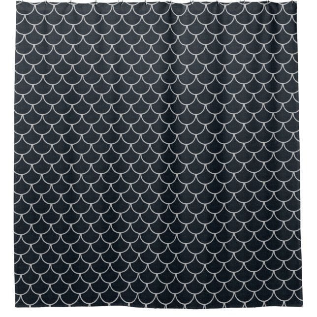Black and Silver Scalloped Scale Pattern Shower Curtain (Front)