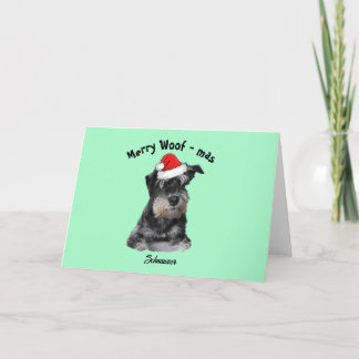 Black and Silver Schnauzer wearing a Santa Hat   Holiday Card