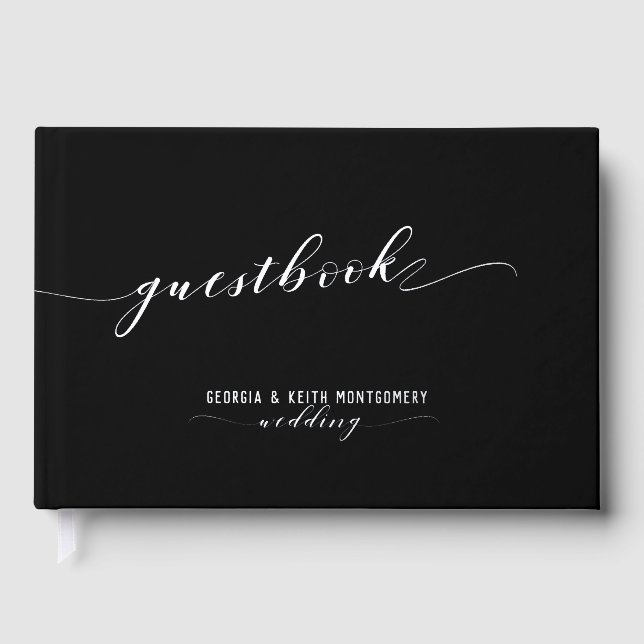 Black And Silver Script Elegant Wedding 2 Guest Book (Front)