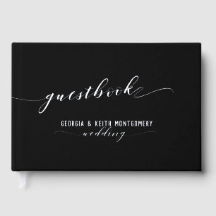 Black And Silver Script Elegant Wedding Guest Book