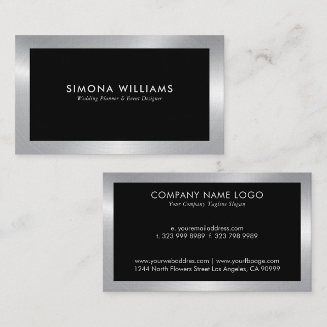 Black and silver simple design business card (Front/Back)