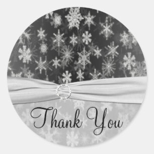 Black and Silver Snowflakes Thank You Sticker