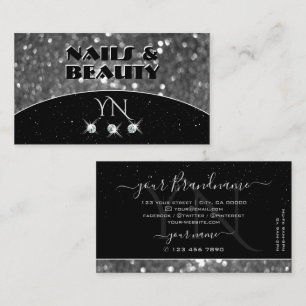 Black and Silver Sparkle Glitter Diamonds Monogram Business Card