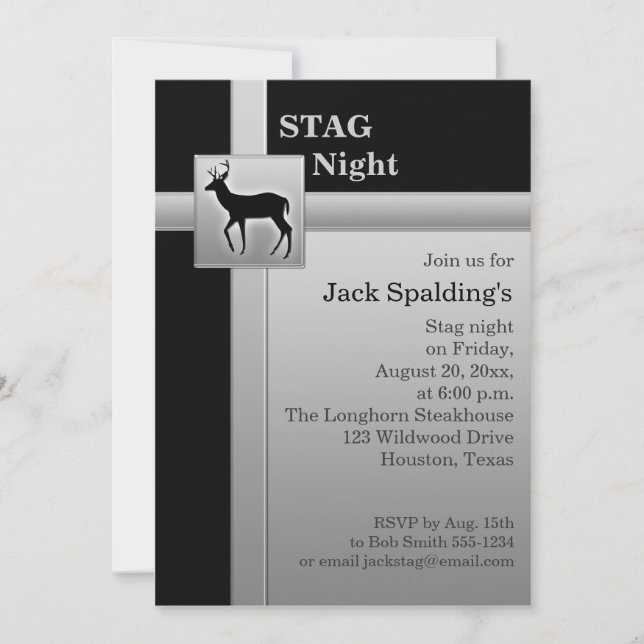 Black and Silver Stag Invitation (Front)
