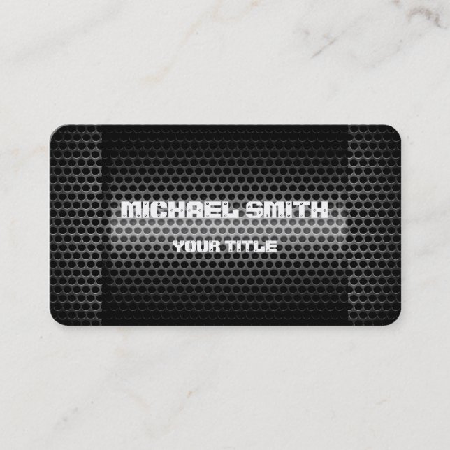 Black and Silver Stainless Steel Metal Hole Business Card (Front)