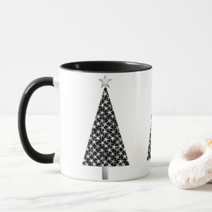 Black and Silver Stars Modern Christmas Tree Mug