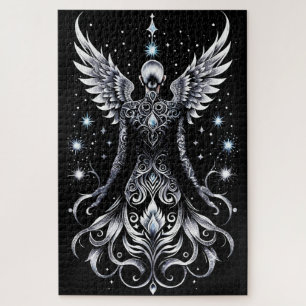 Black And Silver Tattoo Angel Jigsaw Puzzle