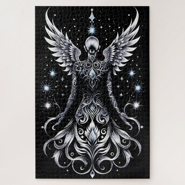 Black And Silver Tattoo Angel Jigsaw Puzzle (Vertical)