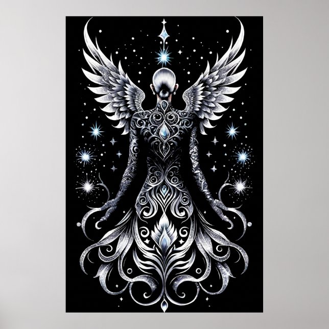 Black And Silver Tattoo Angel Poster (Front)