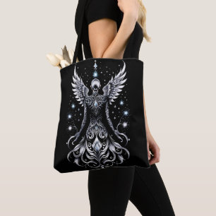 Black And Silver Tattoo Angel Tote Bag