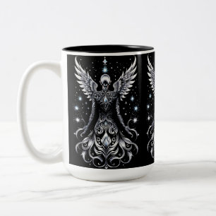 Black And Silver Tattoo Angel Two-Tone Coffee Mug