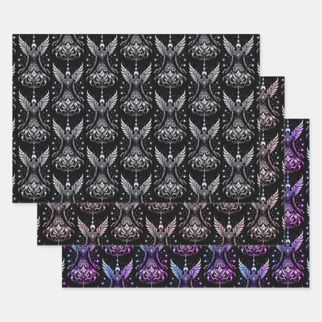 Black And Silver Tattoo Angel Wrapping Paper Sheet (Set)