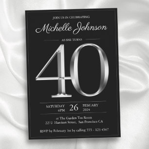 Black and Silver Typography 40th Birthday Invitation