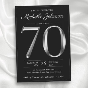Black and Silver Typography 70th Birthday Invitation