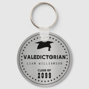 Black and Silver Valedictorian Graduation Key Ring