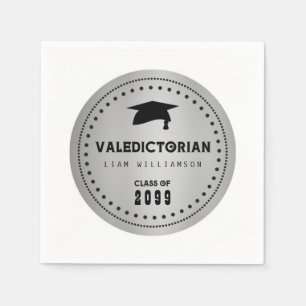 Black and Silver Valedictorian Graduation Napkin